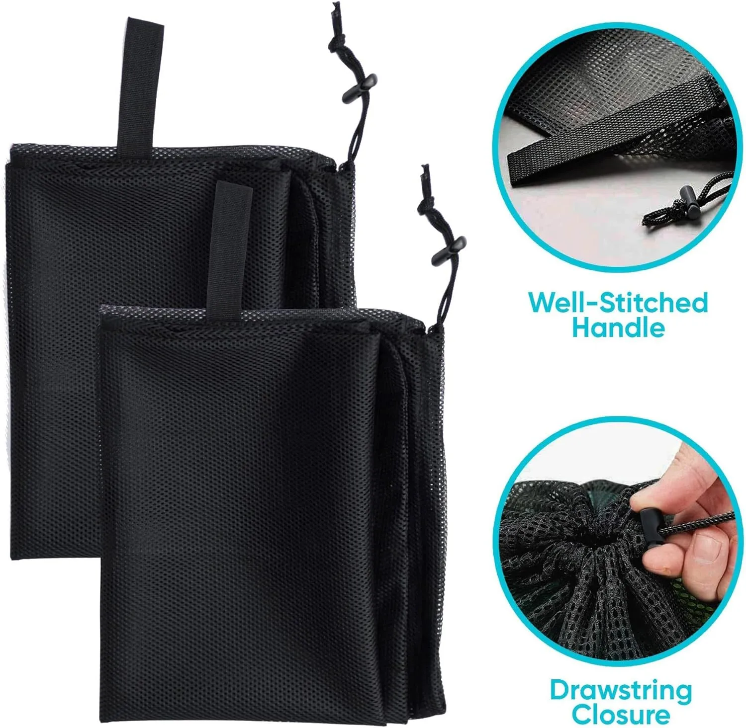 Laundry Bag Drawstring Clothes Wash Bag Window Curtain Clothes Organizer Mesh Laundry Bag Home Dorm, Travel and Outdoor Activities Black/White Matching Set of 6 (Black Color Fine Mesh)