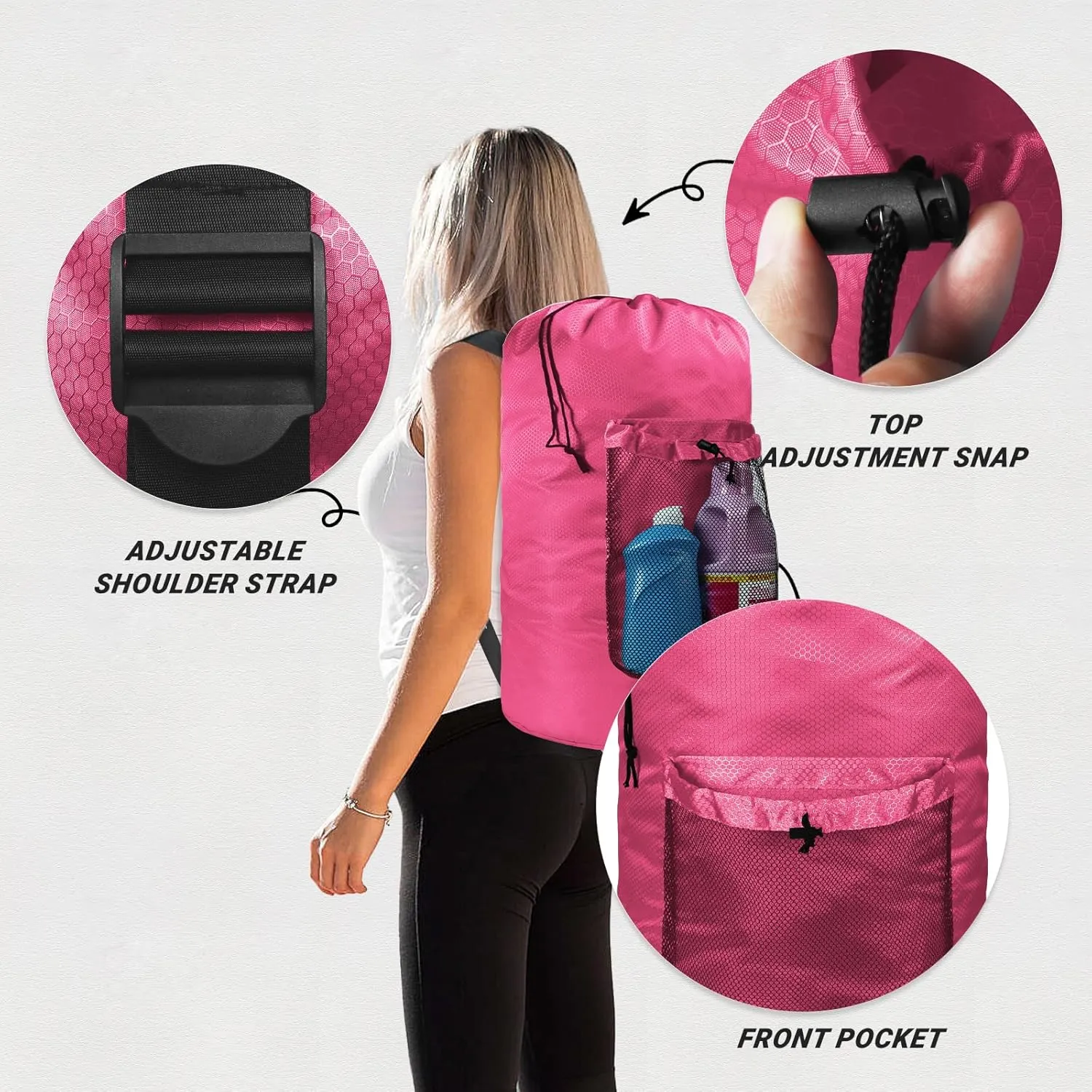 Laundry Bag with Shoulder Straps and Mesh Pocket Laundry Backpack Large Portable Laundry Hamper for College Laundromat Apartment