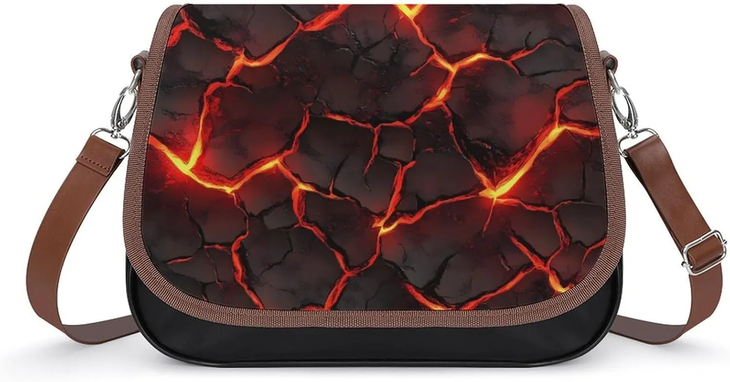Lava Magma Leather Crossbody Bags for Women Travel Shoulder Backpack Messenger Bag Adjustable Shoulder Strap
