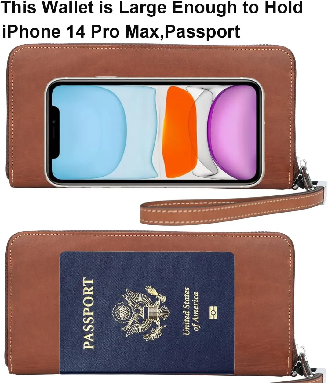 Lavemi Women's RFID Blocking 100% Leather Large Capacity Zip Around Wallet Phone Holder Clutch Travel Purse Wristlet