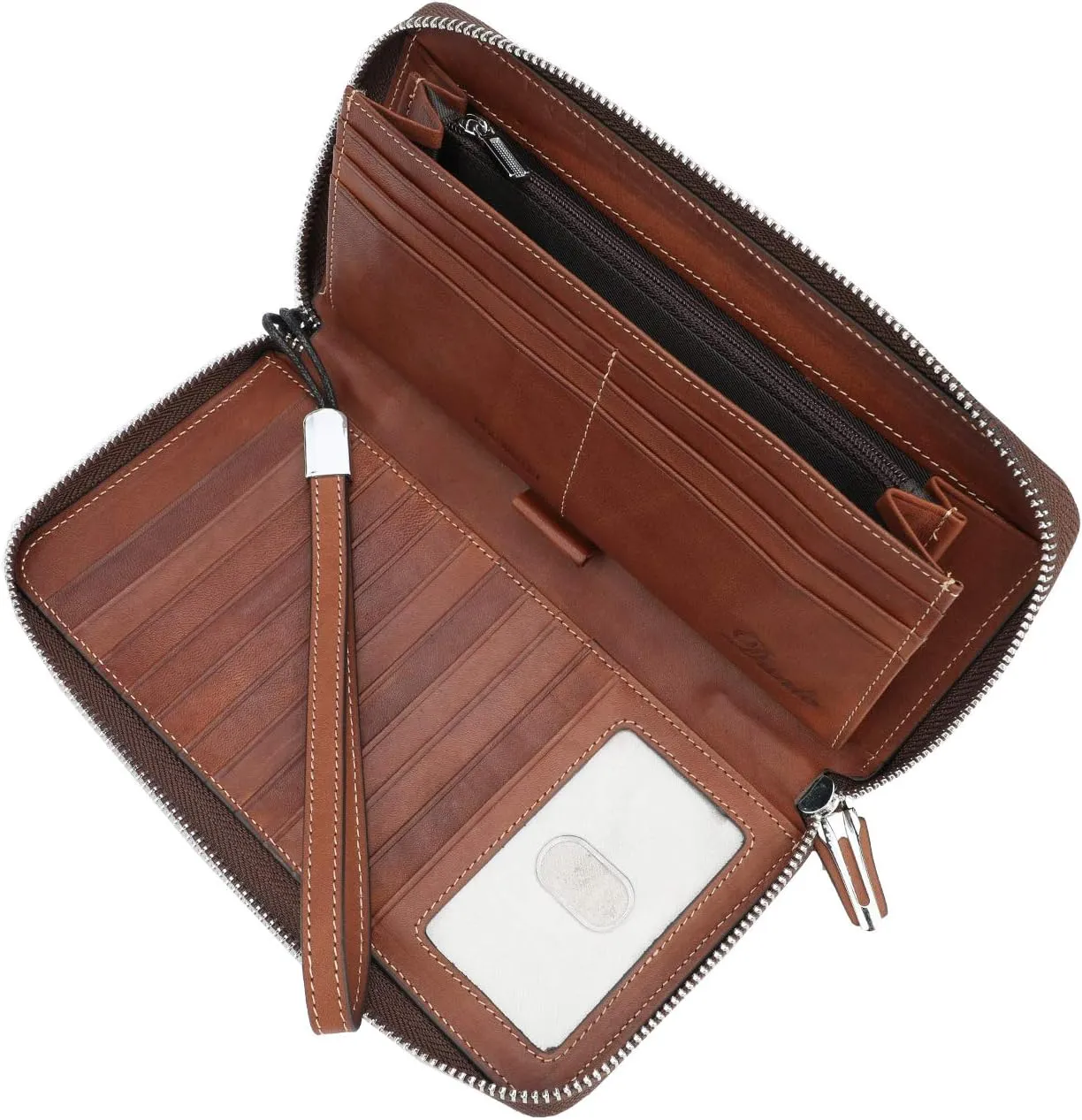 Lavemi Women's RFID Blocking 100% Leather Large Capacity Zip Around Wallet Phone Holder Clutch Travel Purse Wristlet