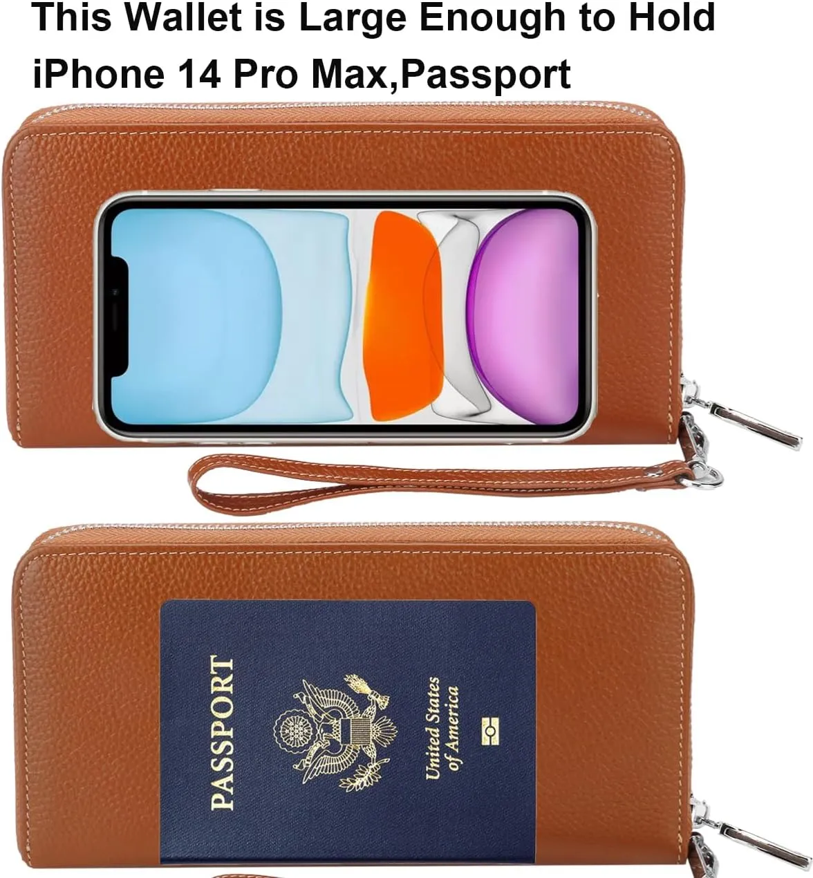 Lavemi Women's RFID Blocking 100% Leather Large Capacity Zip Around Wallet Phone Holder Clutch Travel Purse Wristlet