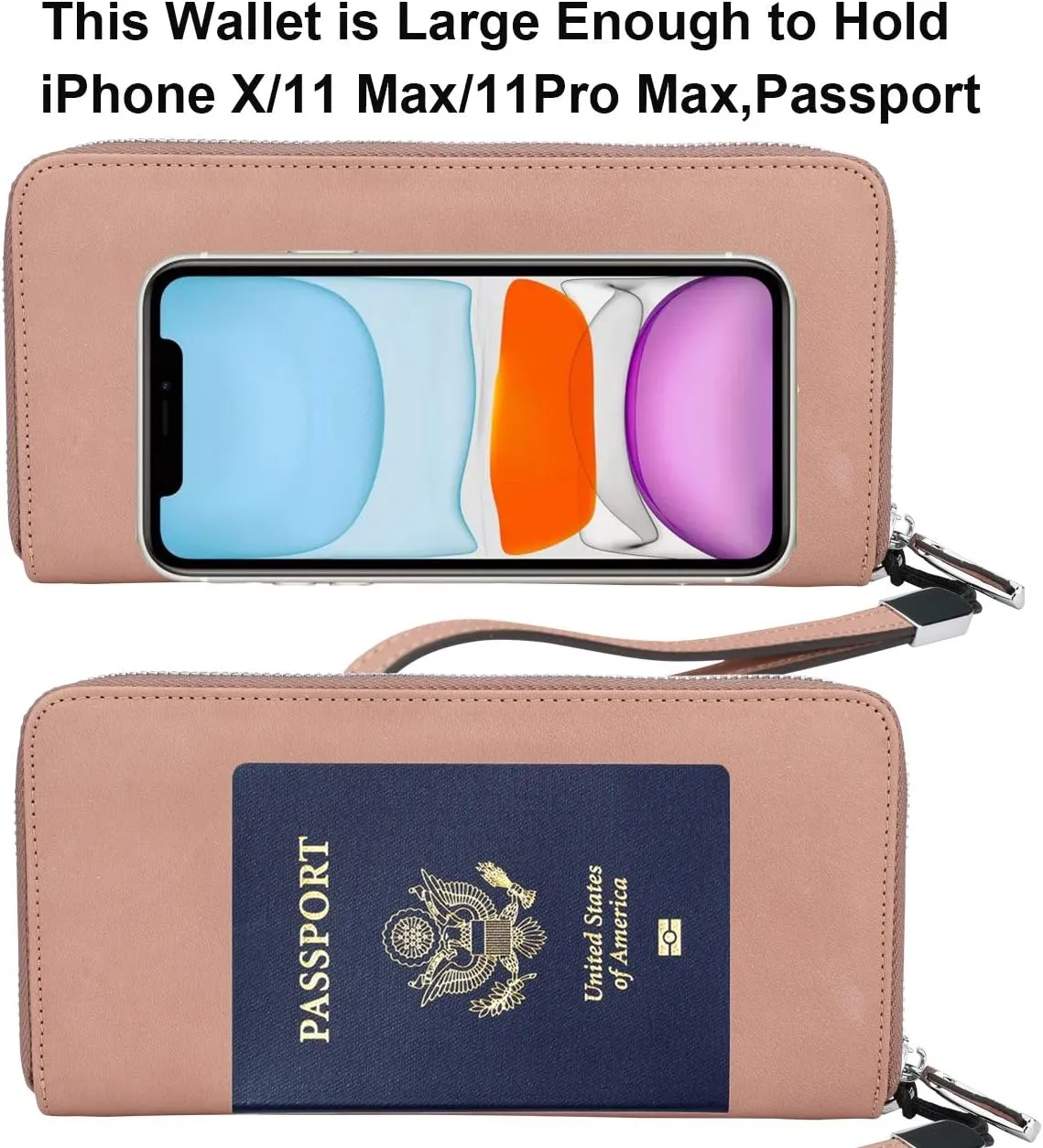 Lavemi Women's RFID Blocking 100% Leather Large Capacity Zip Around Wallet Phone Holder Clutch Travel Purse Wristlet