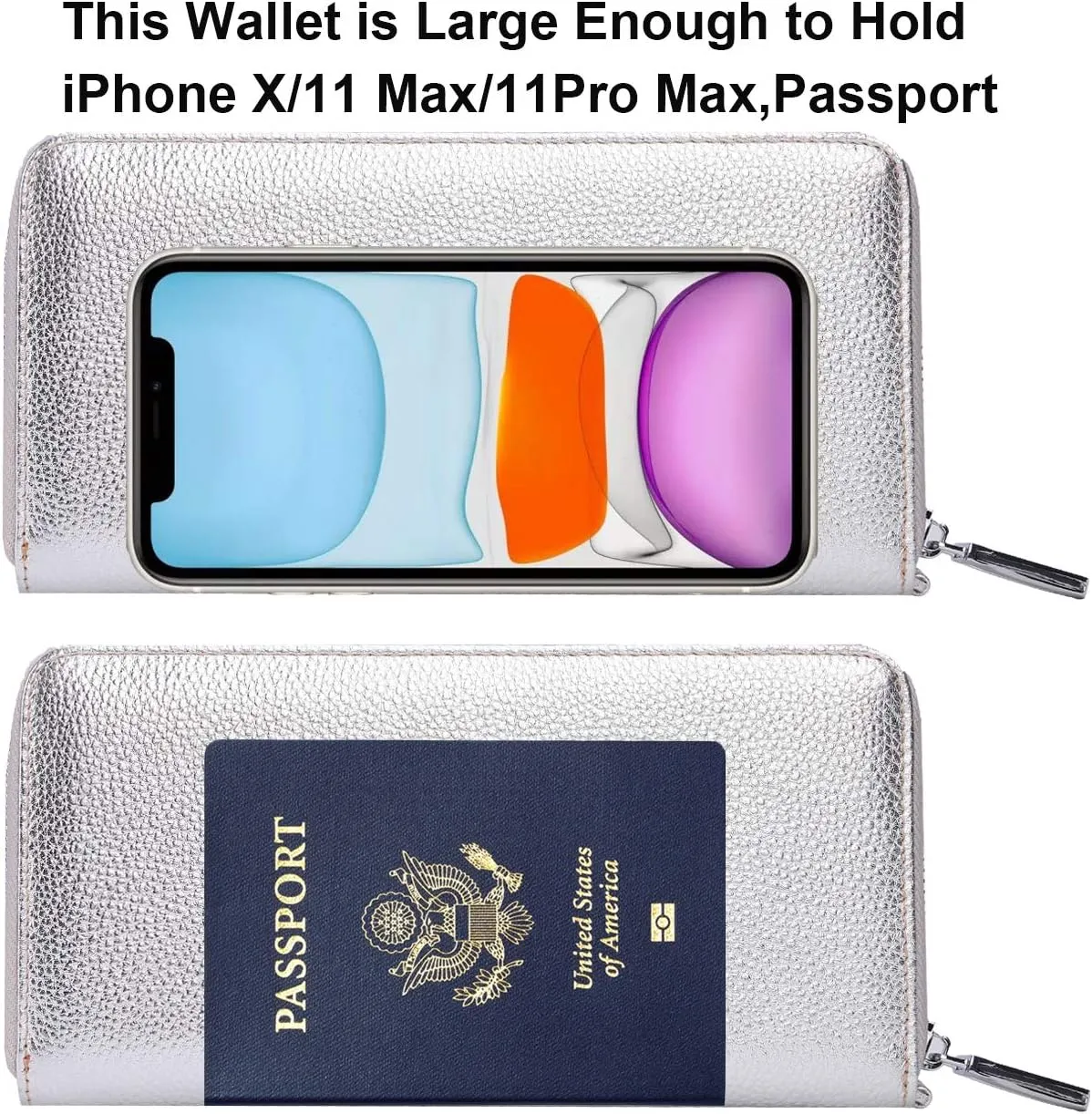 Lavemi Women's RFID Blocking 100% Leather Large Capacity Zip Around Wallet Phone Holder Clutch Travel Purse Wristlet