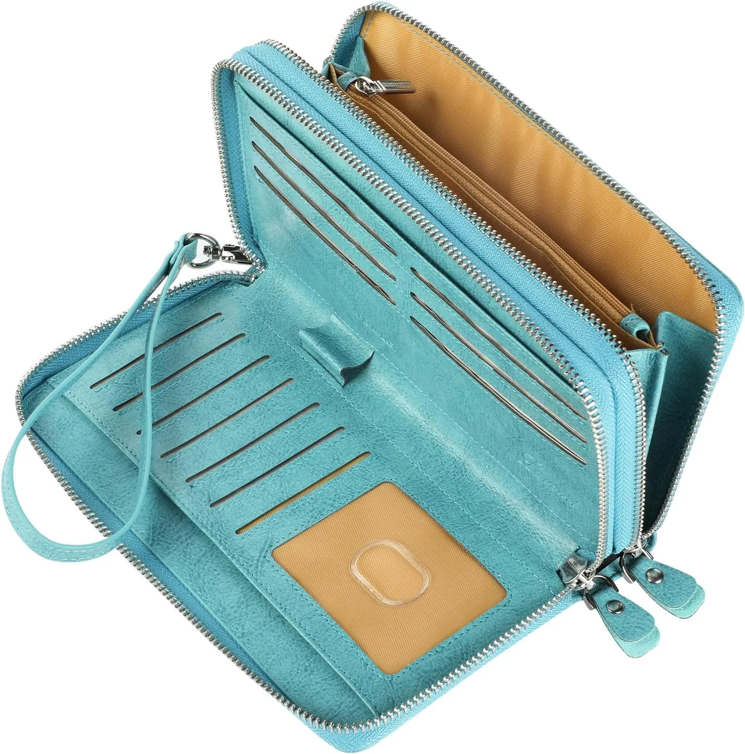 Lavemi Women's RFID Blocking 100% Leather Large Capacity Zip Around Wallet Phone Holder Clutch Travel Purse Wristlet