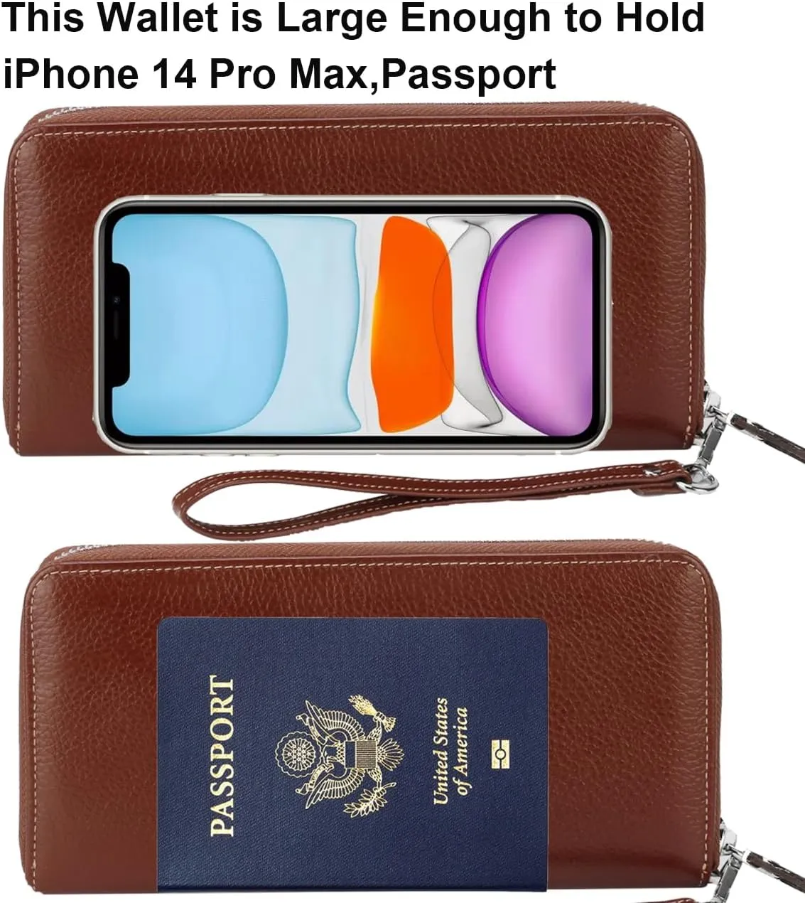 Lavemi Women's RFID Blocking 100% Leather Large Capacity Zip Around Wallet Phone Holder Clutch Travel Purse Wristlet