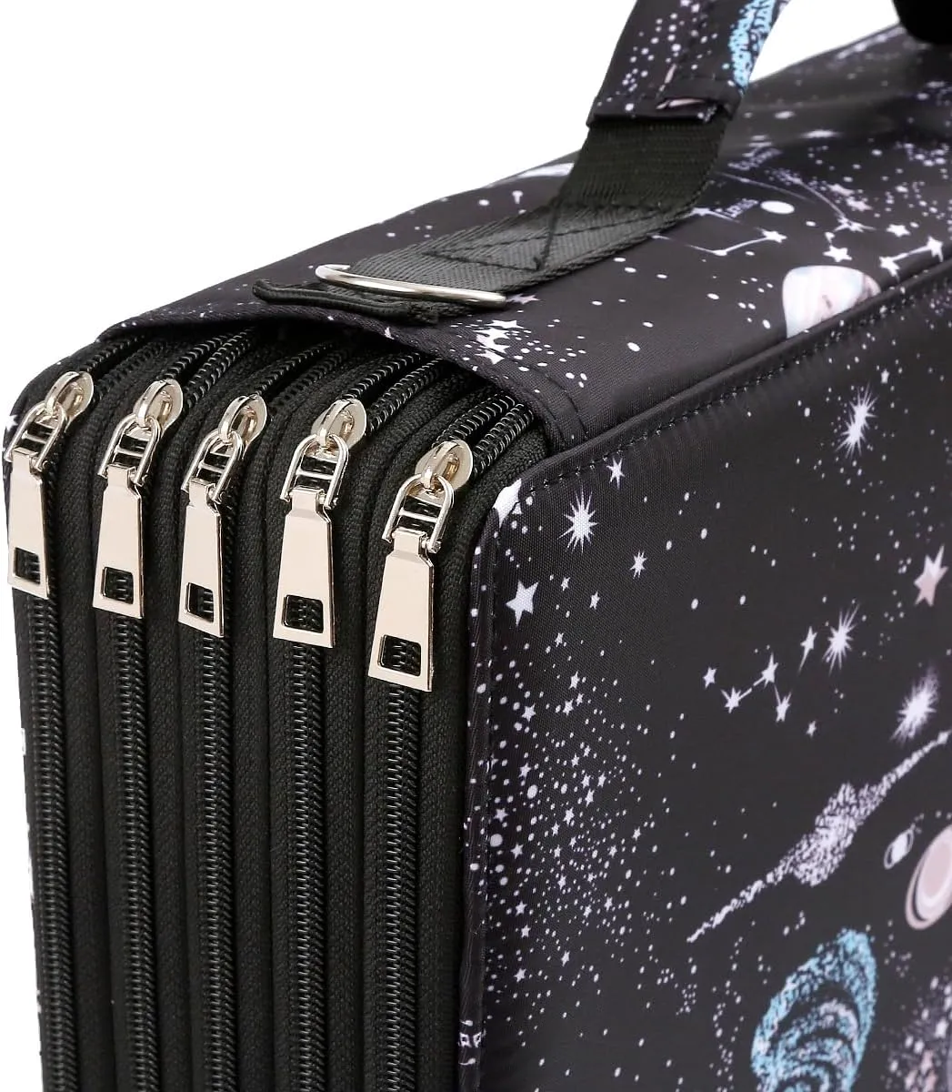 Lbxgap 500 Individual-Slot Colored Pencil Organizer with Zipper - Fabric Art Storage Bag for Painters and Artists (Small Slots,Galaxy Black)