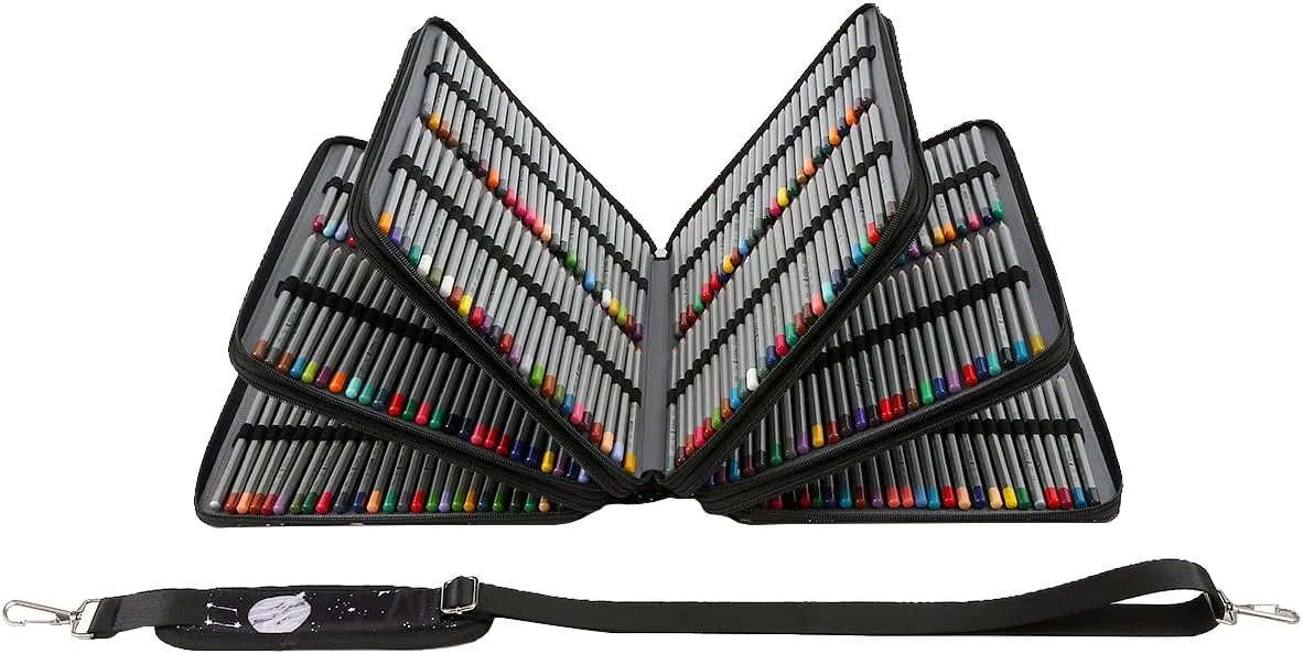Lbxgap 500 Individual-Slot Colored Pencil Organizer with Zipper - Fabric Art Storage Bag for Painters and Artists (Small Slots,Galaxy Black)