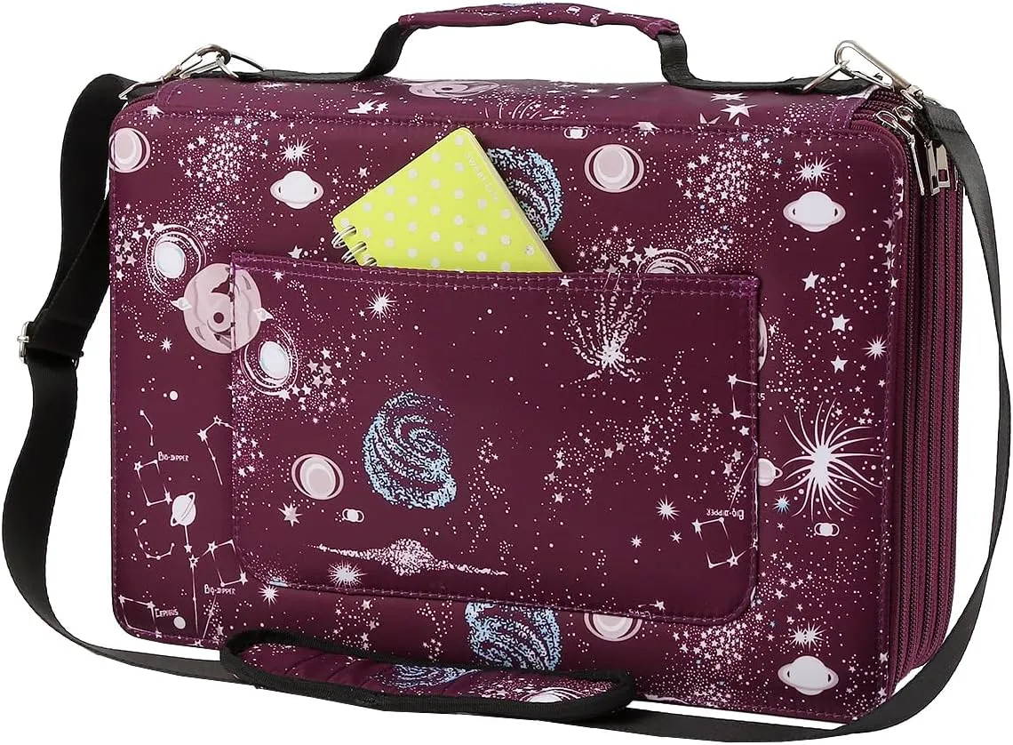 Lbxgap 500 Individual-Slot Colored Pencil Organizer with Zipper - Fabric Art Storage Bag for Painters and Artists (Small Slots,Galaxy Purple)