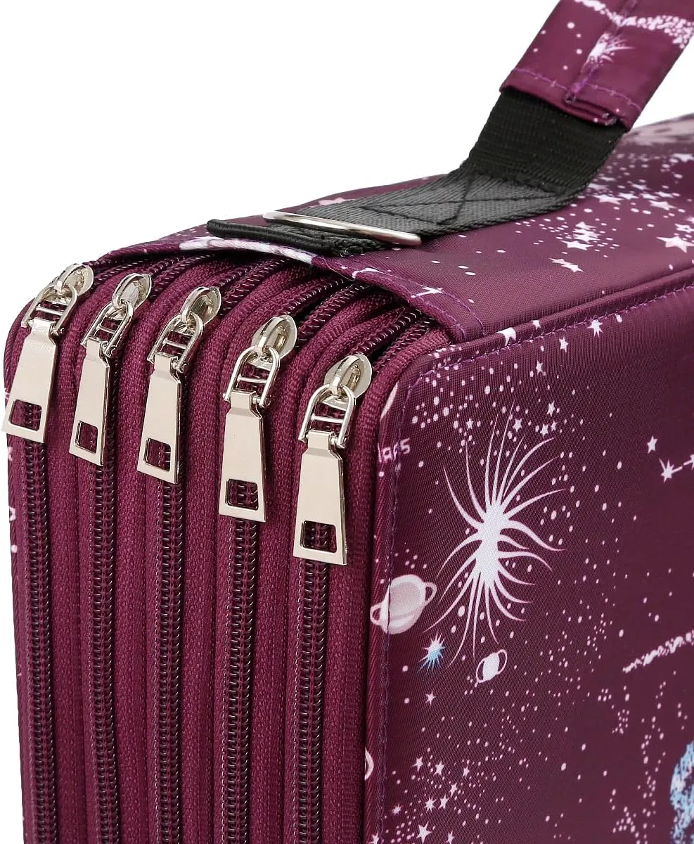 Lbxgap 500 Individual-Slot Colored Pencil Organizer with Zipper - Fabric Art Storage Bag for Painters and Artists (Small Slots,Galaxy Purple)