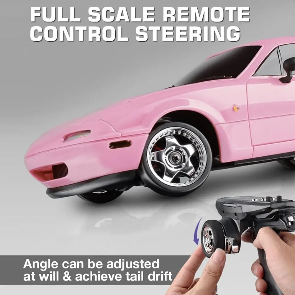 LDRC 1804 1/18 Scale Mini RC Drift Car, with Gyro LED Lights RWD Full Proportional 2.4GHz Remote Control Racing Sport Drift Car Indoor Gift for Adult - RTR Version / 3 Battery