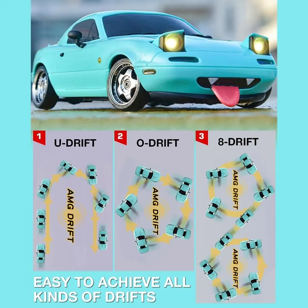 LDRC 1804 1/18 Scale Mini RC Drift Car, with Gyro LED Lights RWD Full Proportional 2.4GHz Remote Control Racing Sport Drift Car Indoor Gift for Adult - RTR Version / 3 Battery