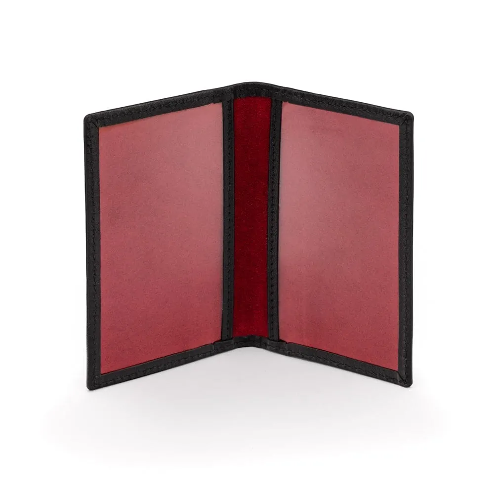 Leather Bifold Travel Card Wallet - Black With Red