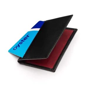 Leather Bifold Travel Card Wallet - Black With Red