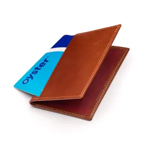 Leather Bifold Travel Card Wallet - Havana Tan With Red