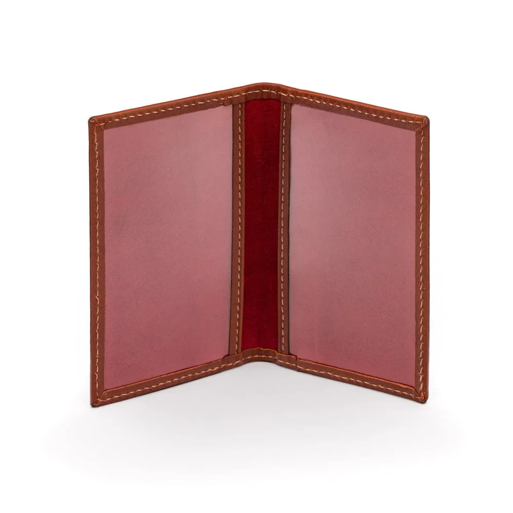 Leather Bifold Travel Card Wallet - Havana Tan With Red