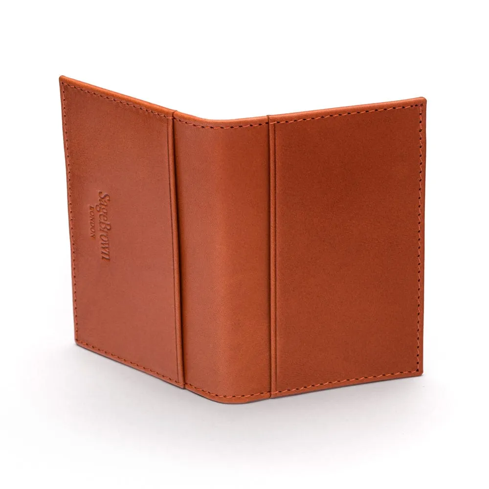 Leather Bifold Travel Card Wallet - Havana Tan With Red