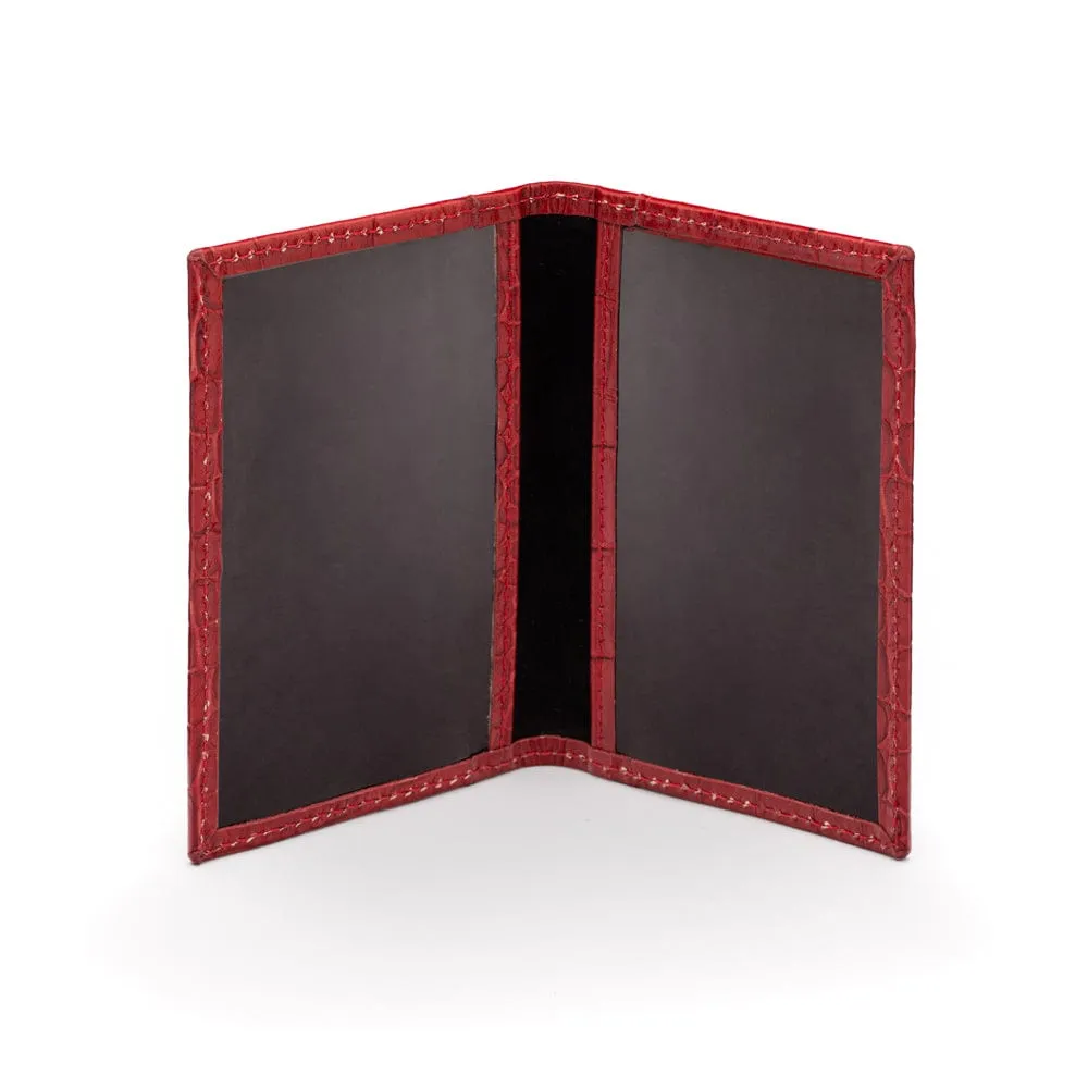 Leather Bifold Travel Card Wallet - Red Croc-Effect With Black