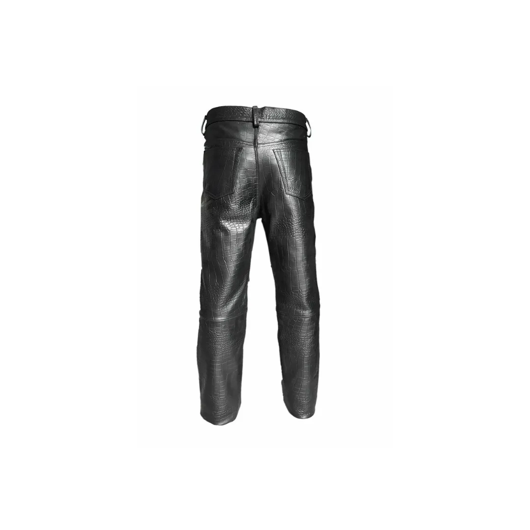 Leather Bikers Pants Black Alligator Crocodile Print