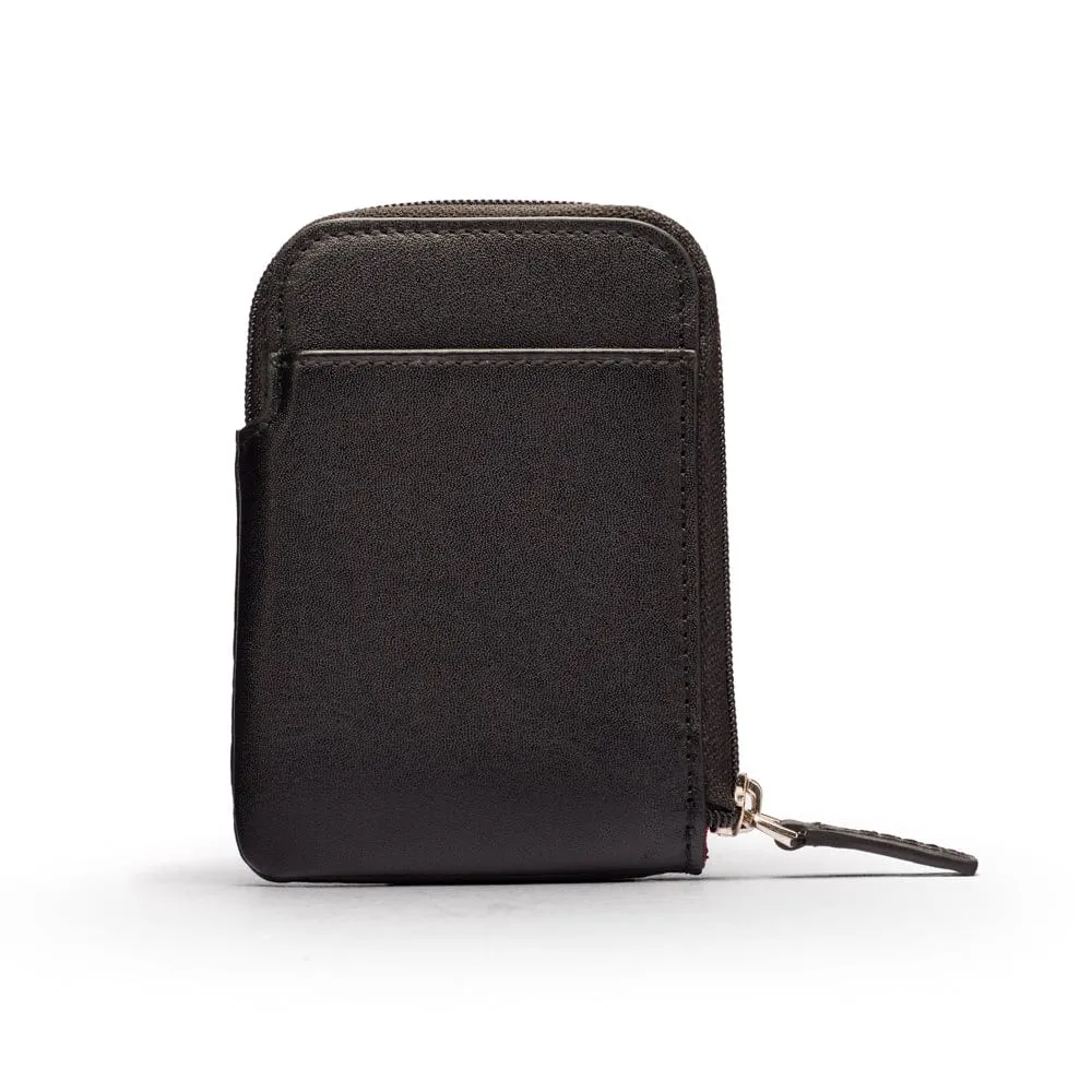 Leather Card Case With Zip - Black