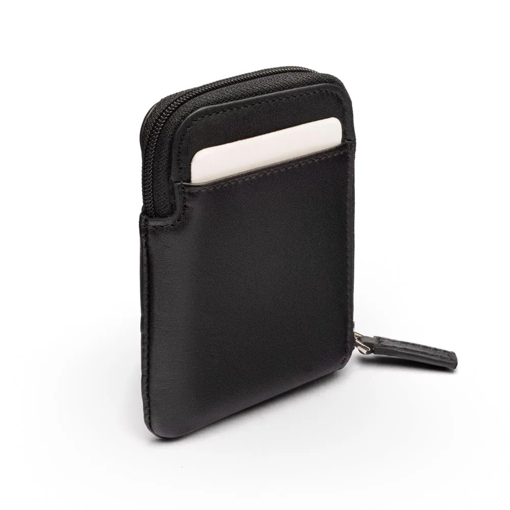Leather Card Case With Zip - Black