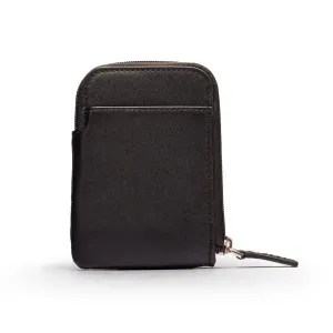Leather Card Case With Zip - Black