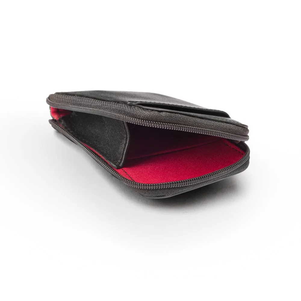 Leather Card Case With Zip - Black