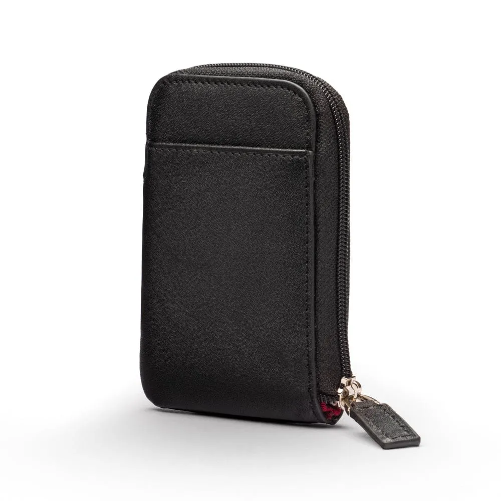 Leather Card Case With Zip - Black