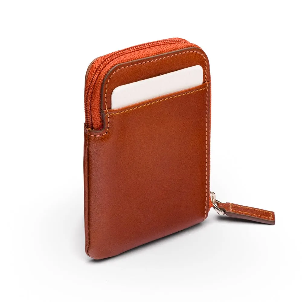 Leather Card Case With Zip - Havana Tan