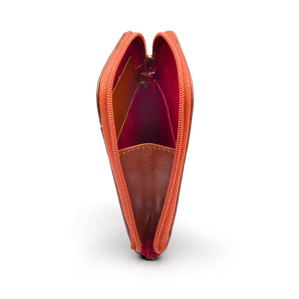Leather Card Case With Zip - Havana Tan