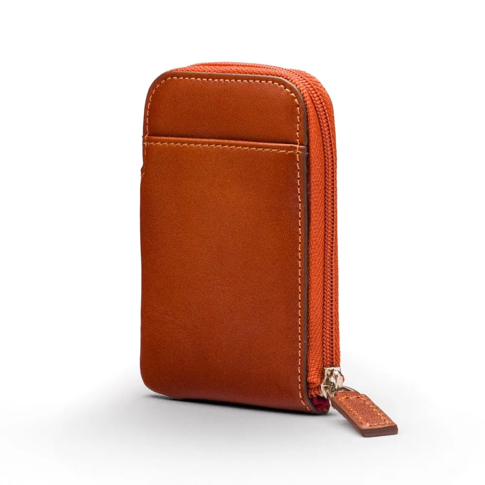Leather Card Case With Zip - Havana Tan
