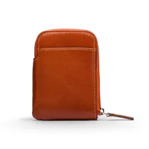 Leather Card Case With Zip - Havana Tan