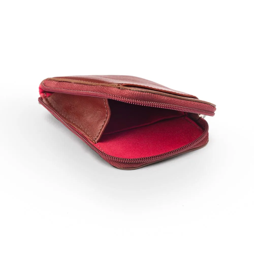 Leather Card Case With Zip - Havana Tan