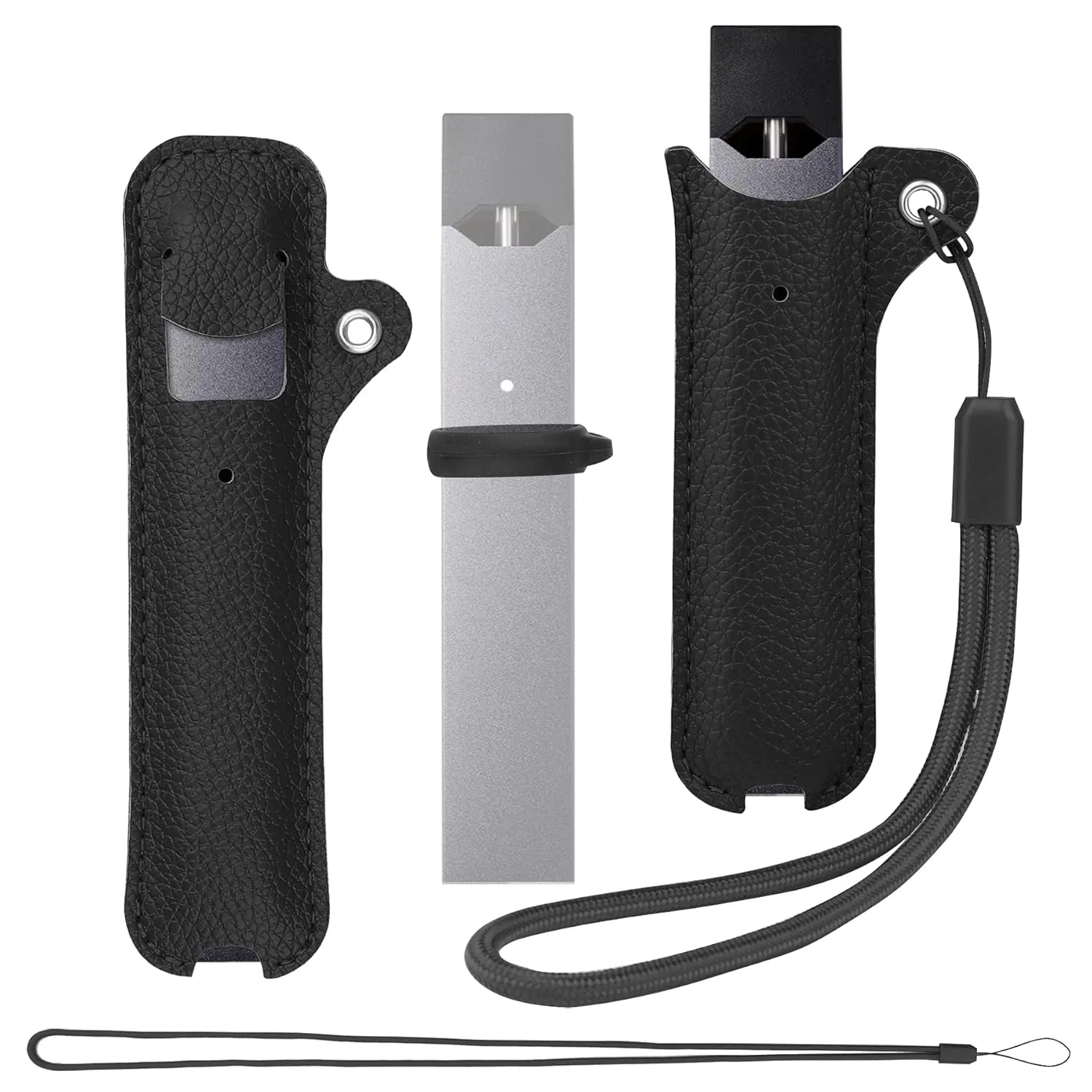 Leather Case for JUUL Holder, Long Lanyard Necklace, Pen Cover, Detachable Protective Strap, Easy to Carry,Anti-Lost,for Outdoor/Office/Daily Life （Black）