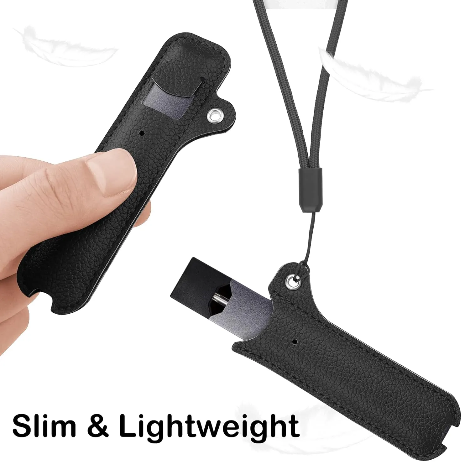 Leather Case for JUUL Holder, Long Lanyard Necklace, Pen Cover, Detachable Protective Strap, Easy to Carry,Anti-Lost,for Outdoor/Office/Daily Life （Black）