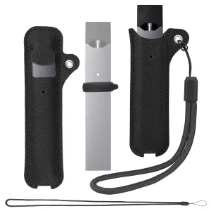 Leather Case for JUUL Holder, Long Lanyard Necklace, Pen Cover, Detachable Protective Strap, Easy to Carry,Anti-Lost,for Outdoor/Office/Daily Life （Black）