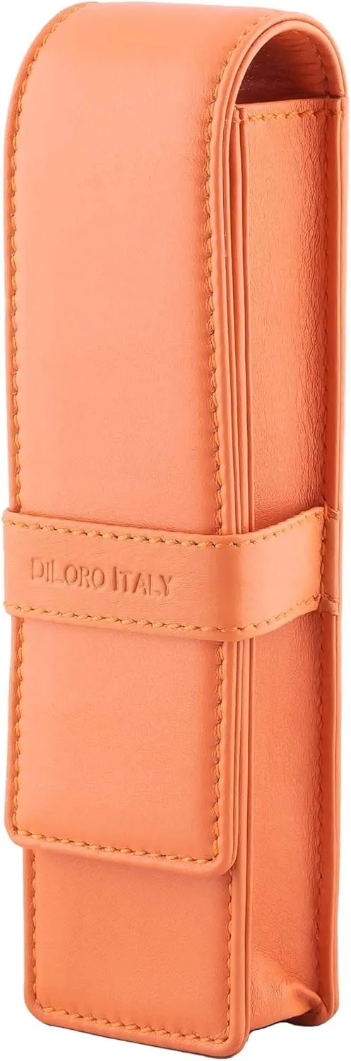 Leather Double Pen Case Pencil Pouch Holder for Two Fountain Ballpoint Rollerball Pens and Pencils