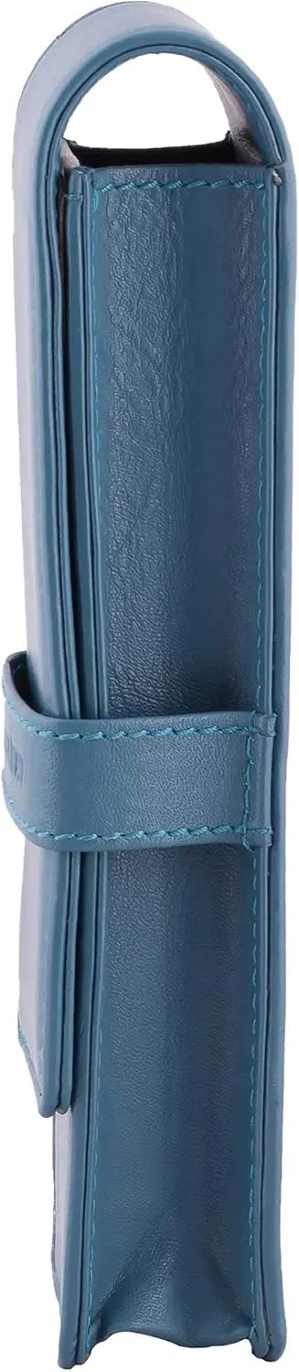 Leather Double Pen Case Pencil Pouch Holder for Two Fountain Ballpoint Rollerball Pens and Pencils