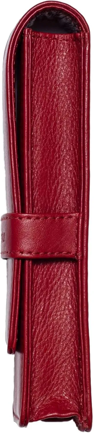 Leather Double Pen Case Pencil Pouch Holder for Two Fountain Ballpoint Rollerball Pens and Pencils