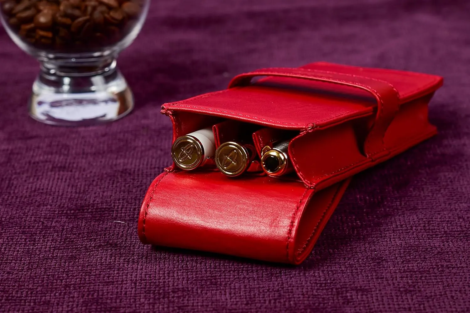 Leather Double Pen Case Pencil Pouch Holder for Two Fountain Ballpoint Rollerball Pens and Pencils