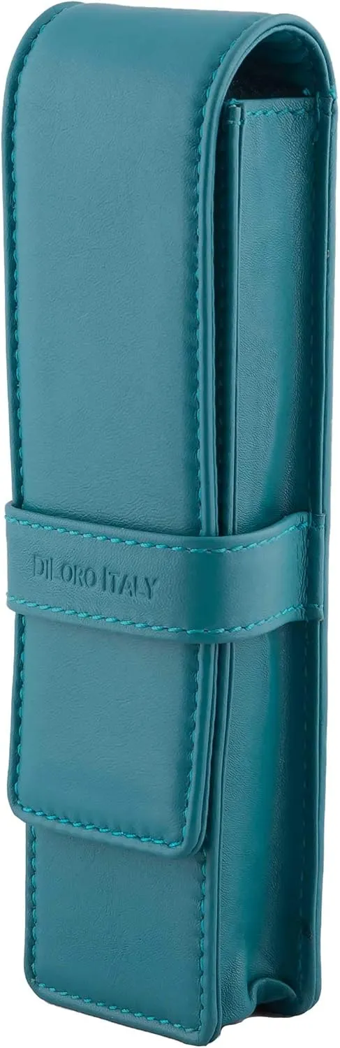 Leather Double Pen Case Pencil Pouch Holder for Two Fountain Ballpoint Rollerball Pens and Pencils