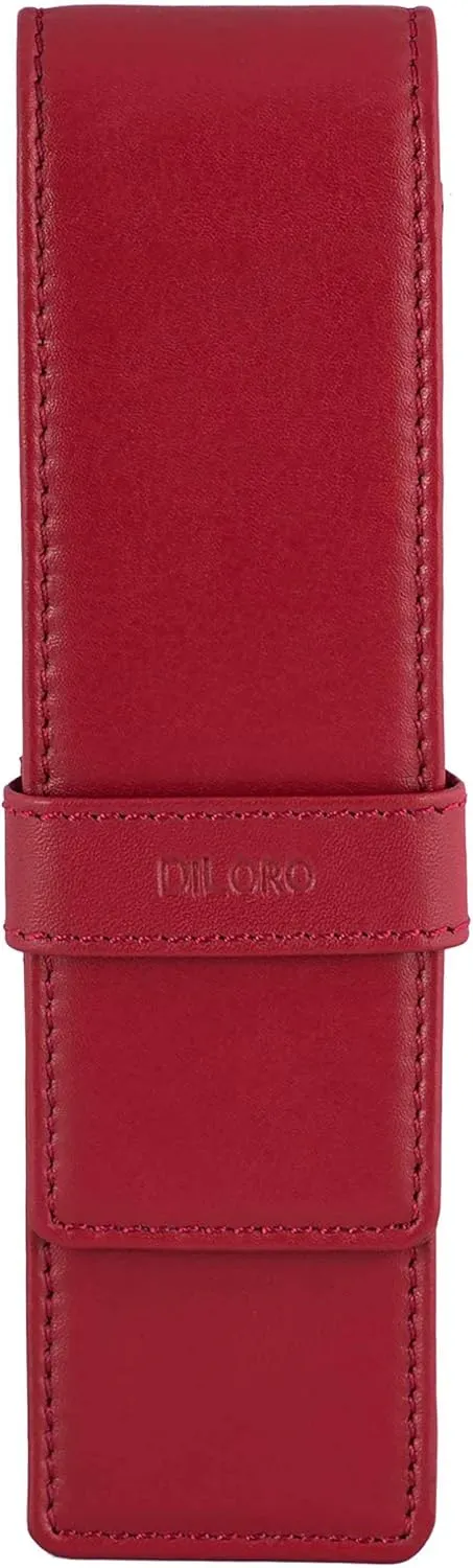 Leather Double Pen Case Pencil Pouch Holder for Two Fountain Ballpoint Rollerball Pens and Pencils