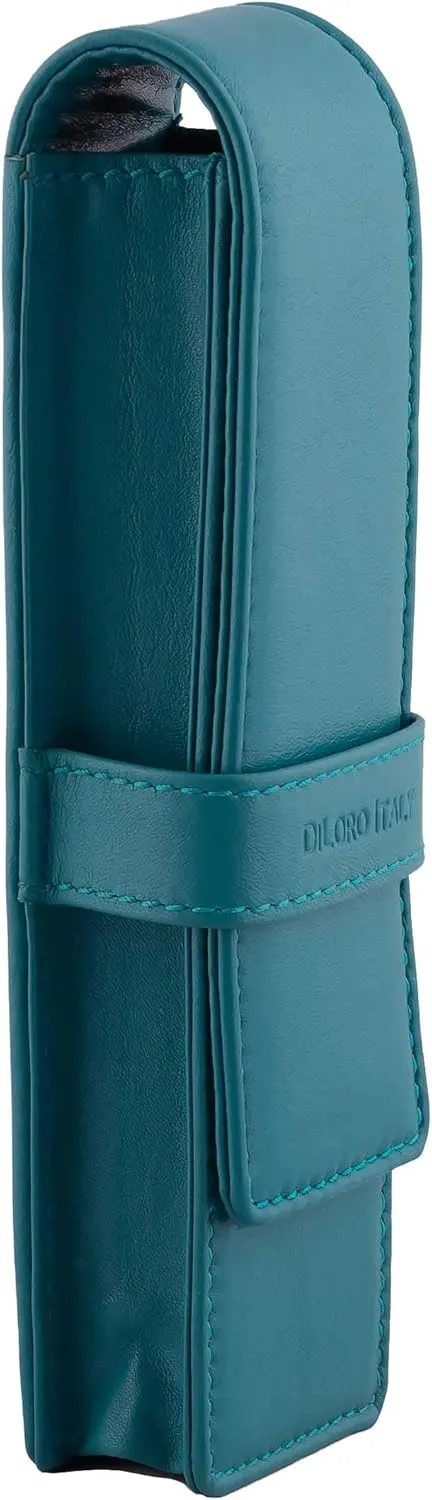 Leather Double Pen Case Pencil Pouch Holder for Two Fountain Ballpoint Rollerball Pens and Pencils