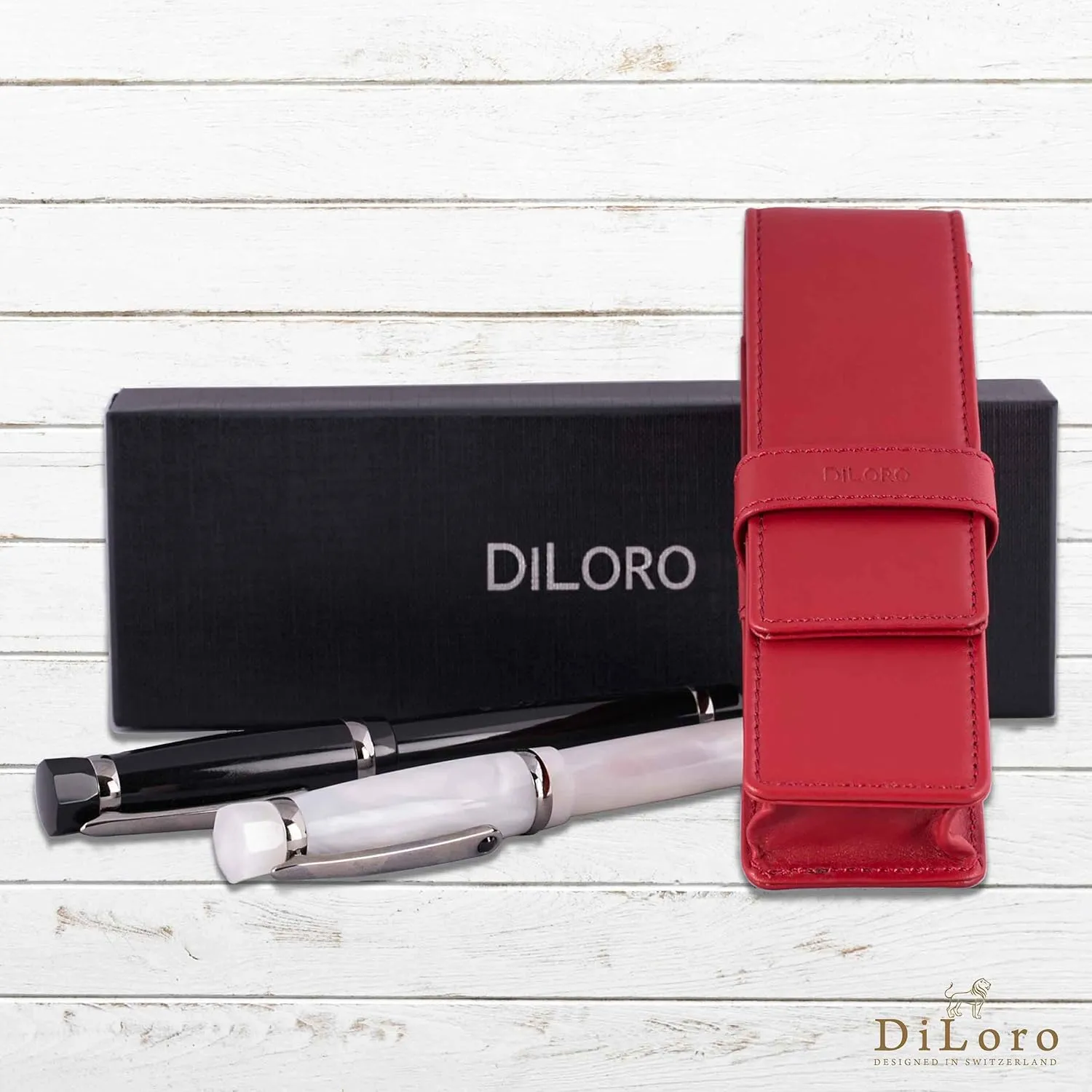 Leather Double Pen Case Pencil Pouch Holder for Two Fountain Ballpoint Rollerball Pens and Pencils