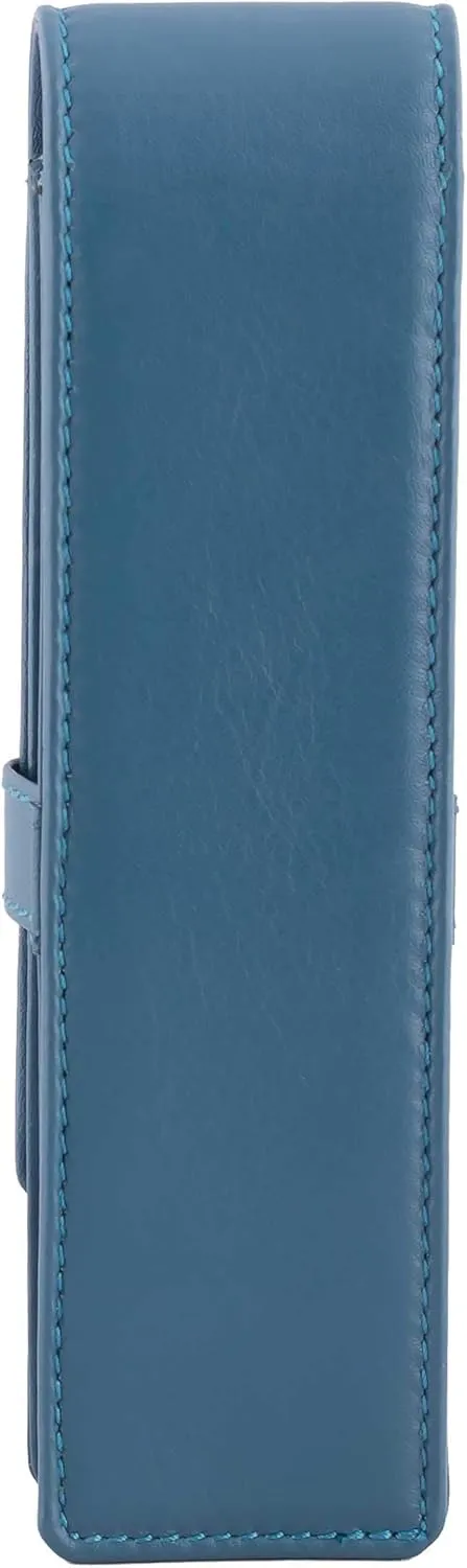 Leather Double Pen Case Pencil Pouch Holder for Two Fountain Ballpoint Rollerball Pens and Pencils