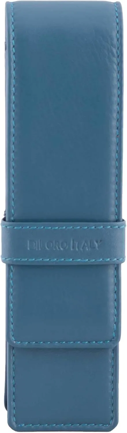 Leather Double Pen Case Pencil Pouch Holder for Two Fountain Ballpoint Rollerball Pens and Pencils