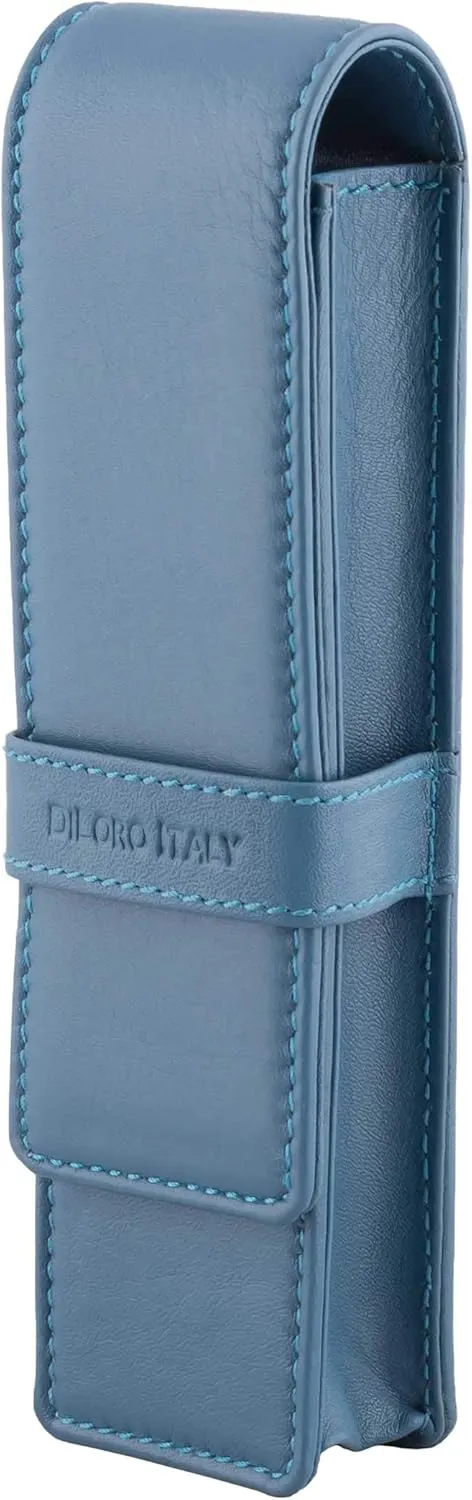 Leather Double Pen Case Pencil Pouch Holder for Two Fountain Ballpoint Rollerball Pens and Pencils
