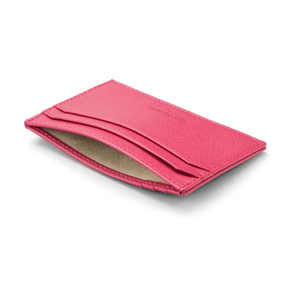 Leather Flat Credit Card Holder - Pink Saffiano