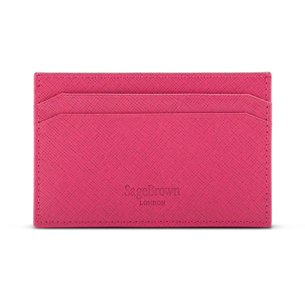 Leather Flat Credit Card Holder - Pink Saffiano