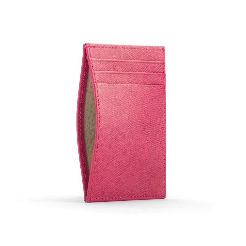 Leather Flat Credit Card Holder - Pink Saffiano